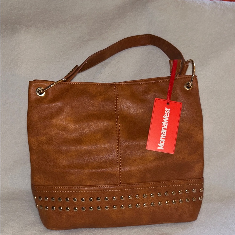 Montana West Tan Studded Shoulder Bag